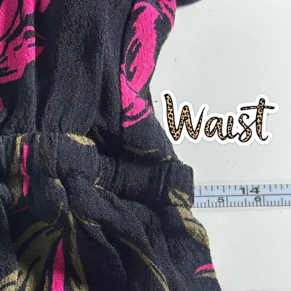 Express Women's Romper Size M Black and Pink Floral Ruffle Sleeve Boho Tie Waist - Picture 11 of 12